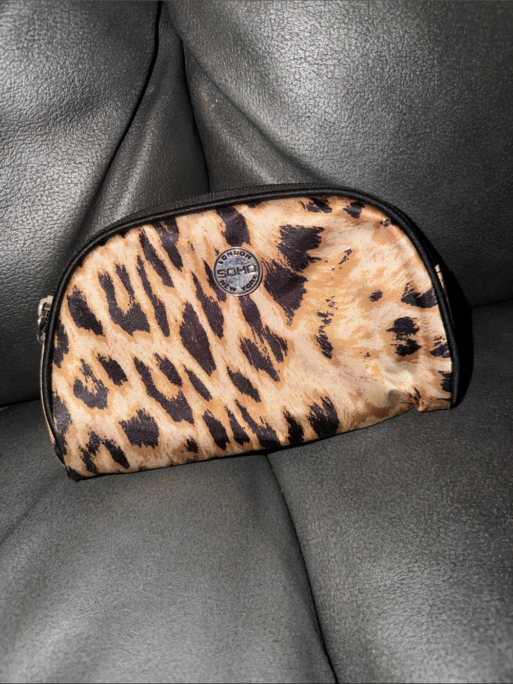 Soho Leopard Print Cosmetic Bag in Tan and Black